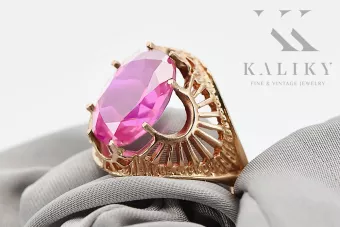 Anillo Artesanía vintage Amatista Oro rosa antiguo original de 14k vrc003r